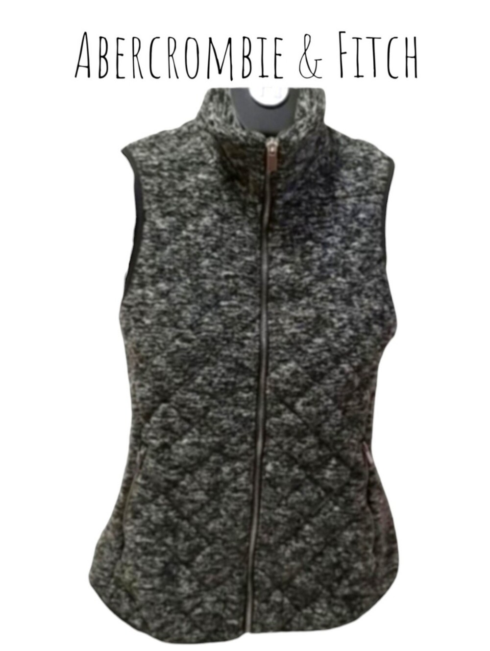 Abercrombie & Fitch Sz S Marled Gray Quilted Zip Up Vest Mock Neck Jacket Womens